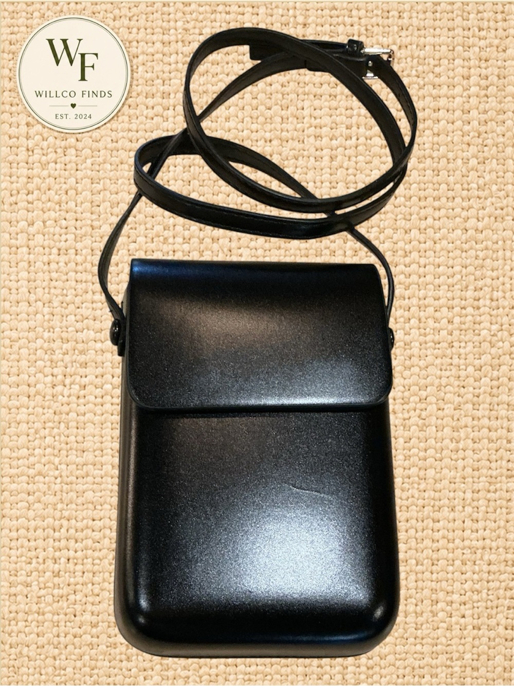 Black Mini Crossbody Phone Bag Faux Leather Adjustable Strap